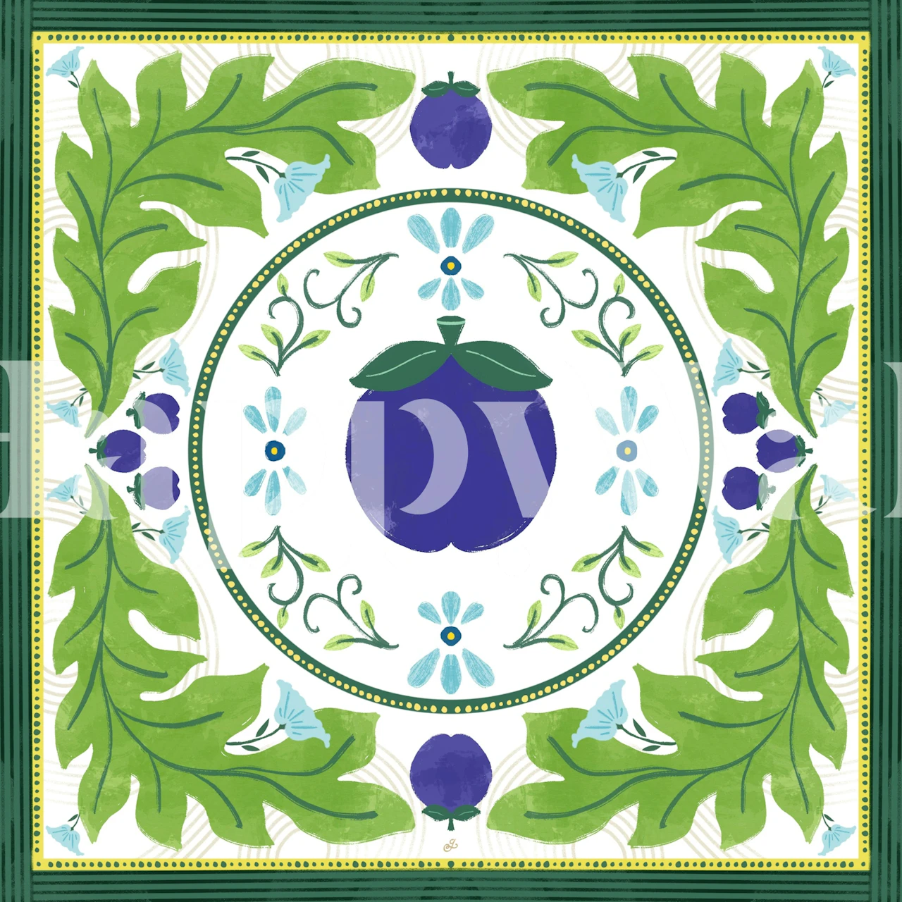 Blueberry Blossom Medley wallpaper in a room