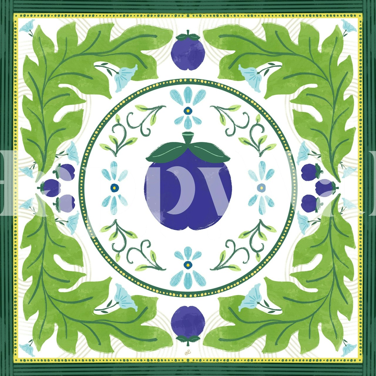 Blueberry Blossom Medley wallpaper in a room