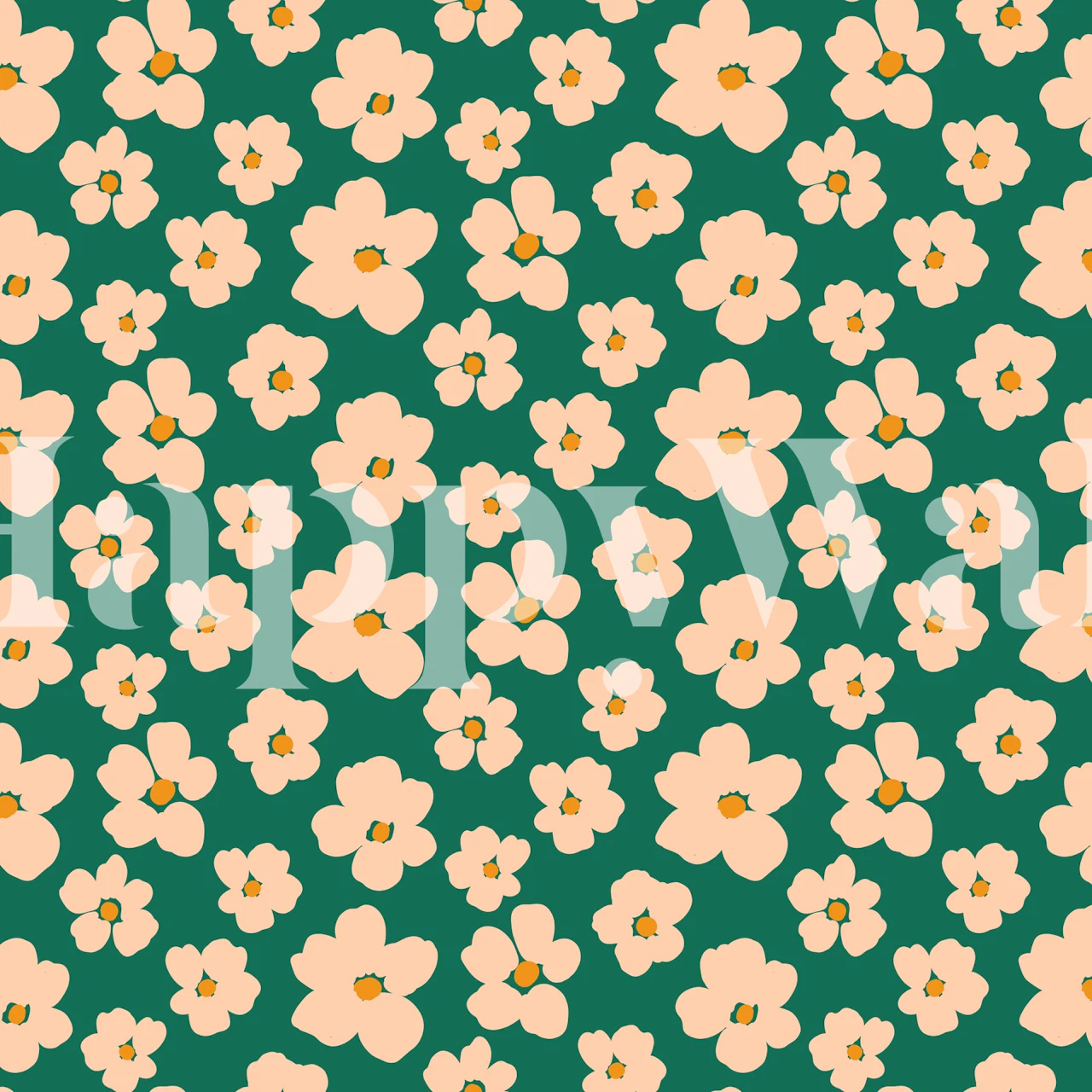 Peach flowers on a green background floral wallpaper