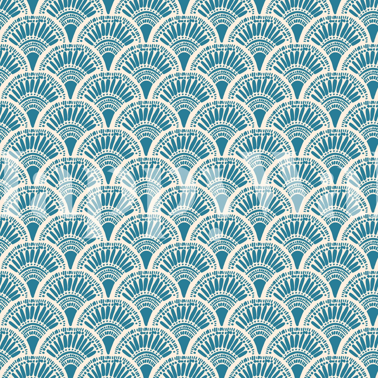 Design geometrico astratto intrecciato con motivi floreali classici in un murale di Betty