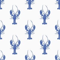 Lobster Linocut - Navy and White tapeta