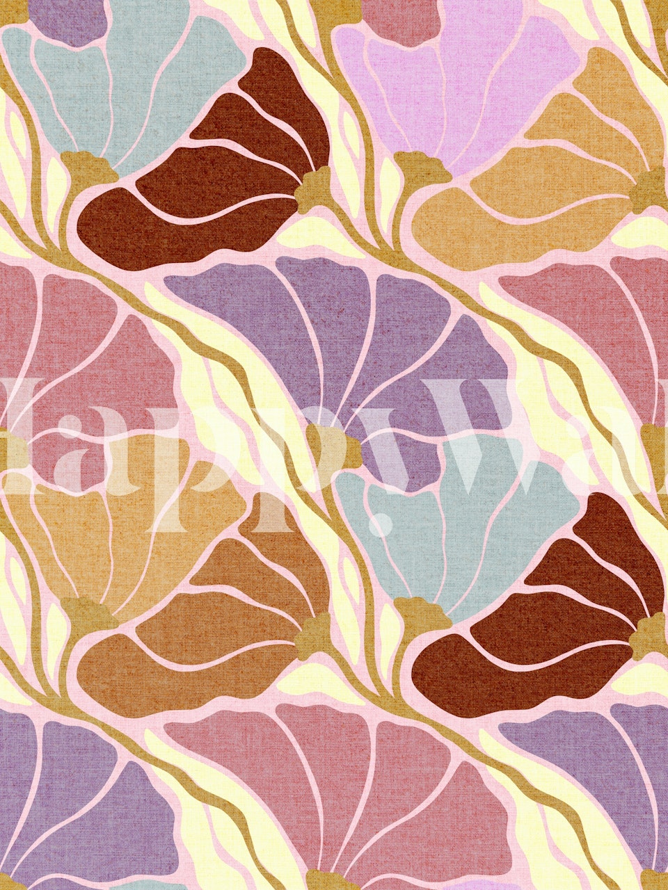 Colorful Art Nouveau floral pattern in ochre pink tones wallpaper