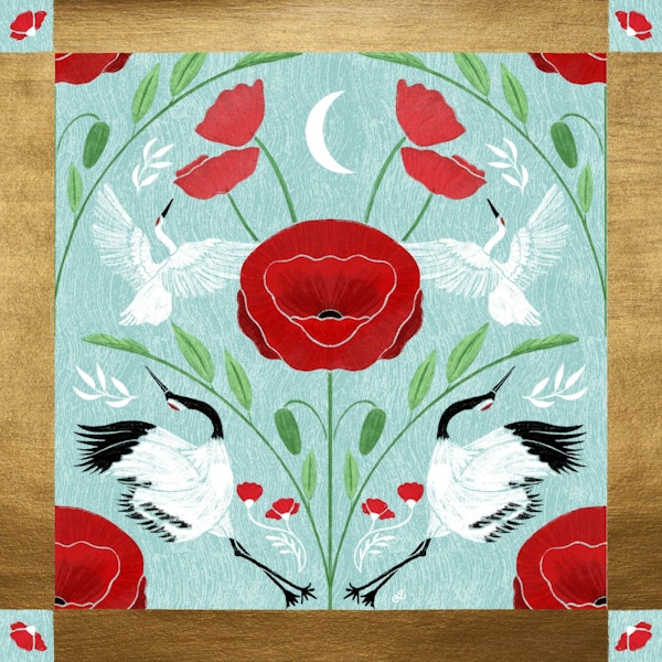 Elegant Cranes and Blooms