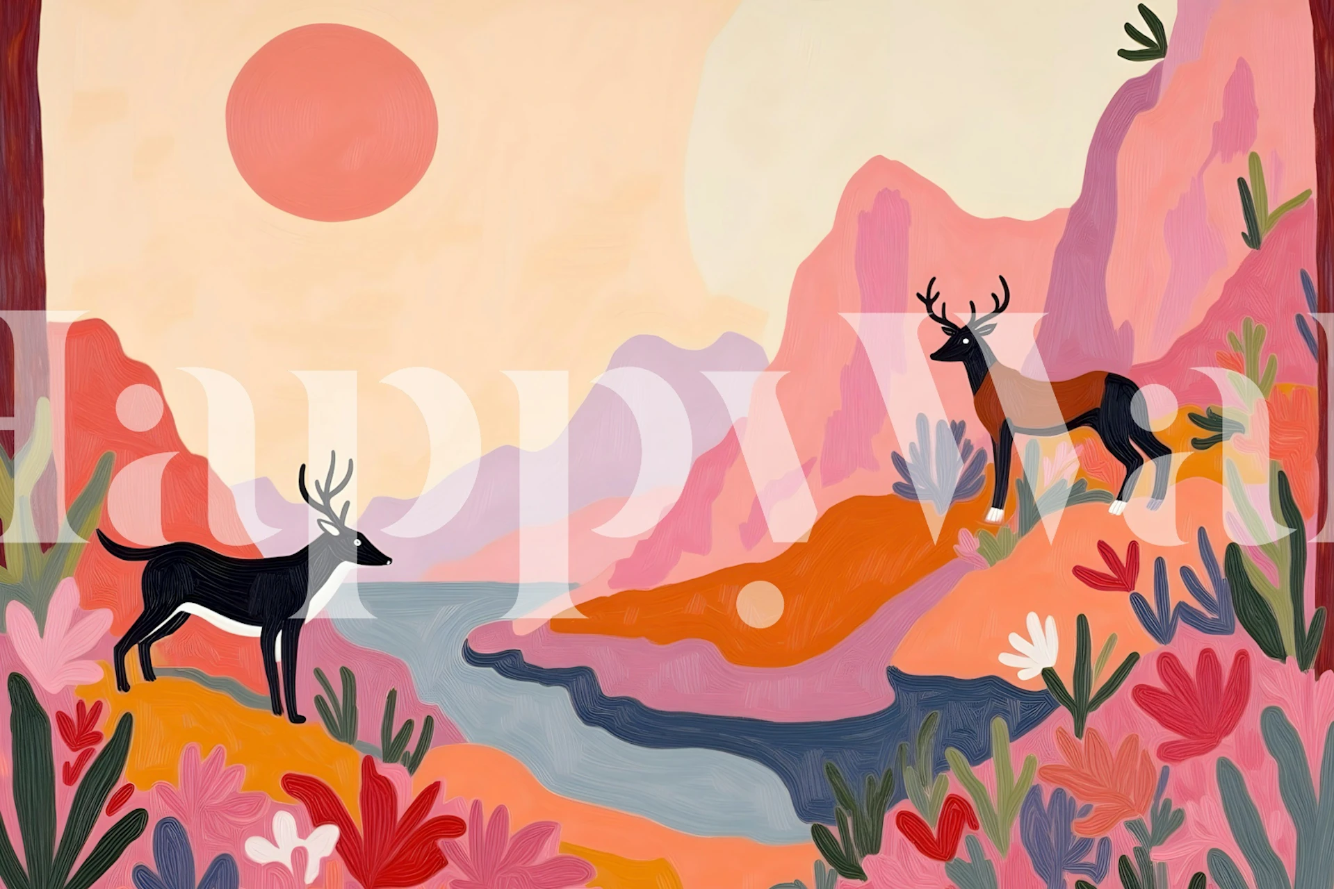 Wildlife Sunset Serenade wallpaper in a room