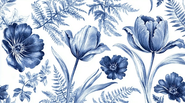 Blue Ink Floral Pattern