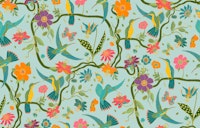 Hummingbirds and passion flowers - peach aqua papiers peint