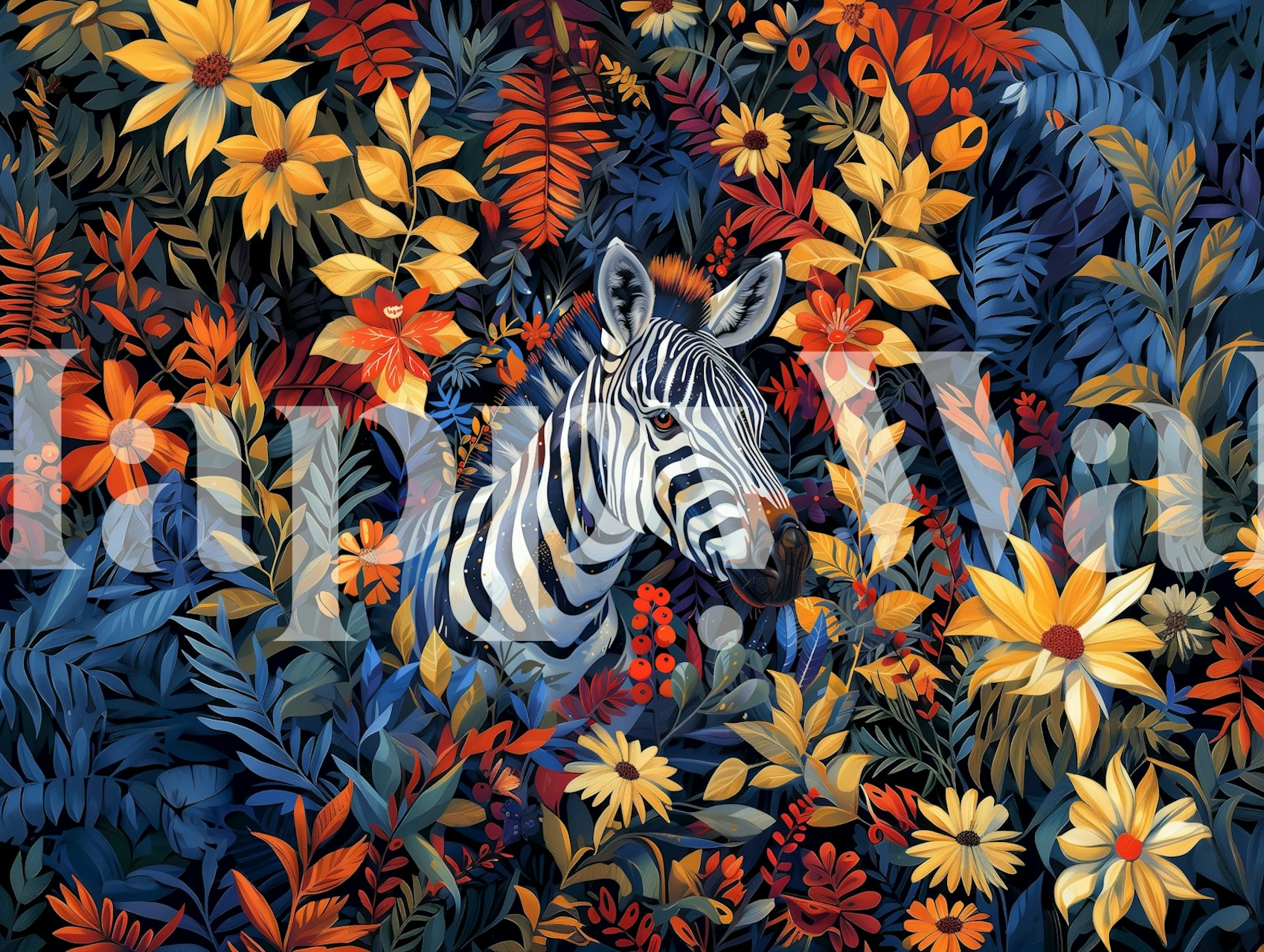 Design de Zebra entre Vibrant flores e foliage