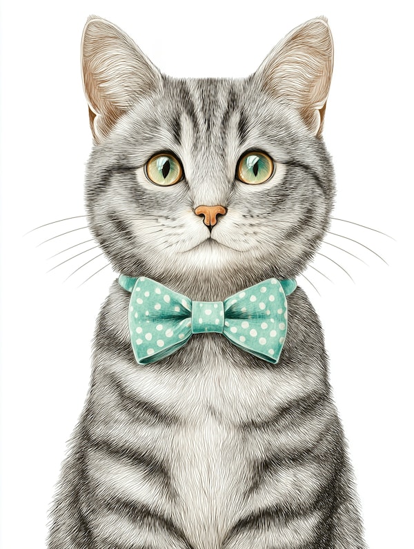 Kitty with Green Bow Tie