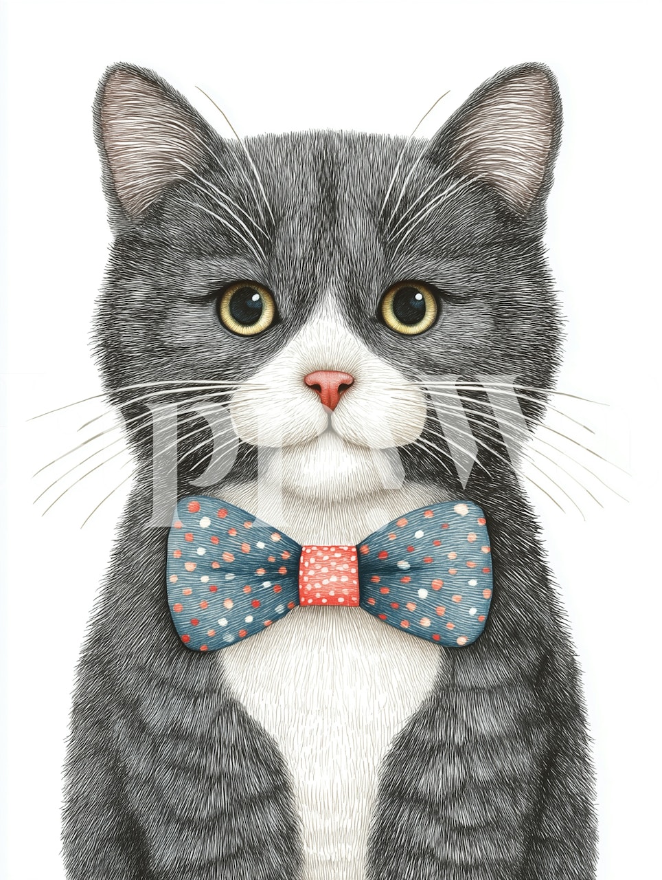 Kitty with a blue bow tie papel pintado en una habitación