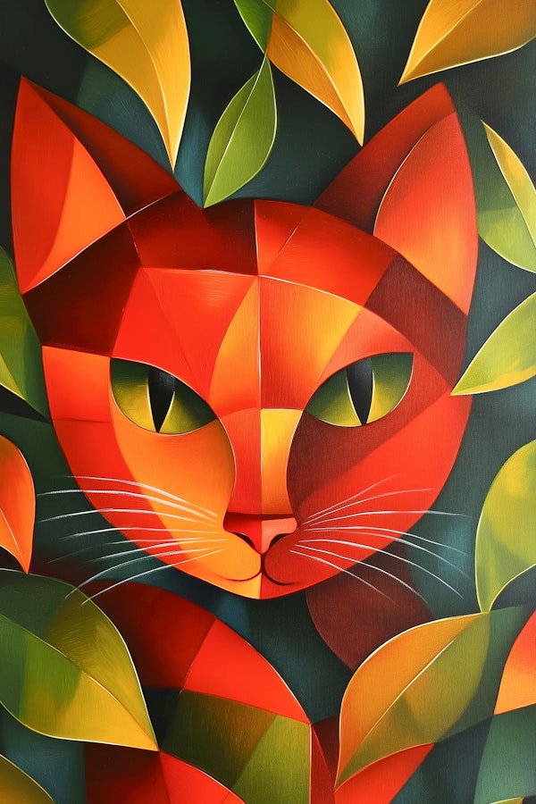 Cubist Cat in Autumn