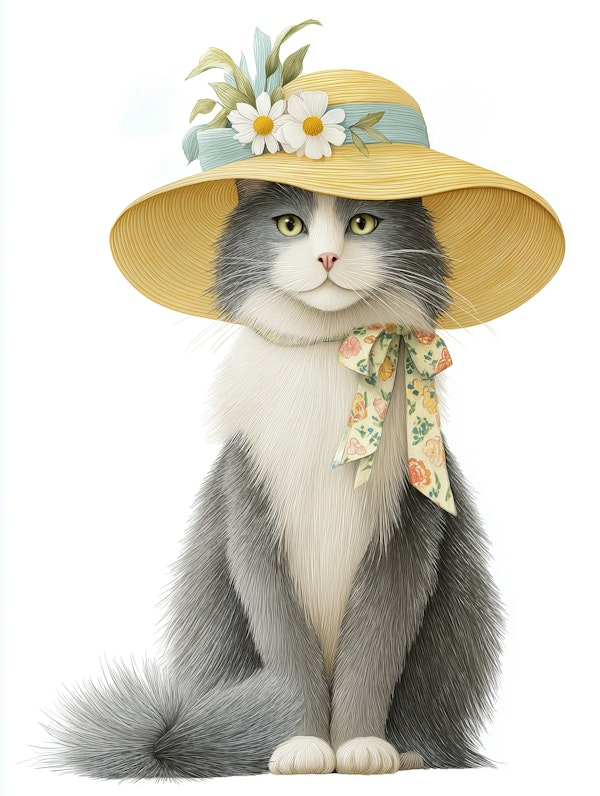 Cute Cat in a Summer Hat