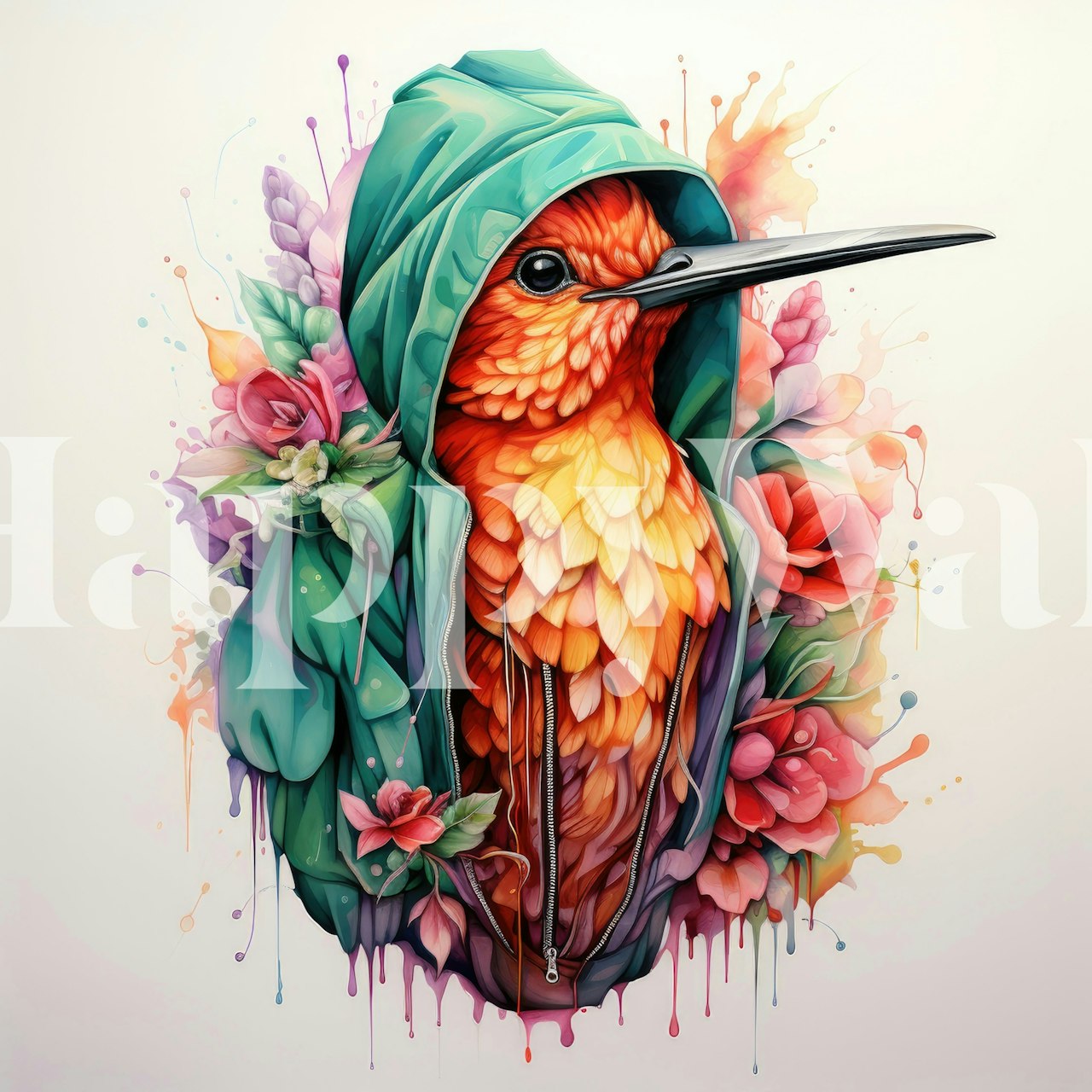 Watercolor hummingbird wallpaper v pokoji