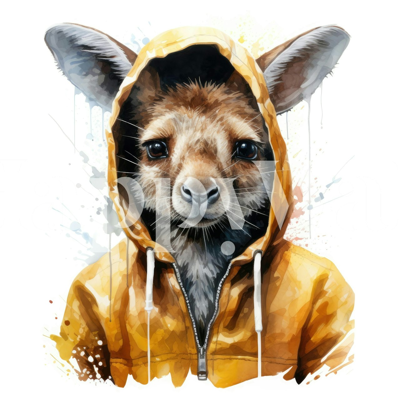 Watercolor Cartoon Kangaroo in a Hoodie tapet