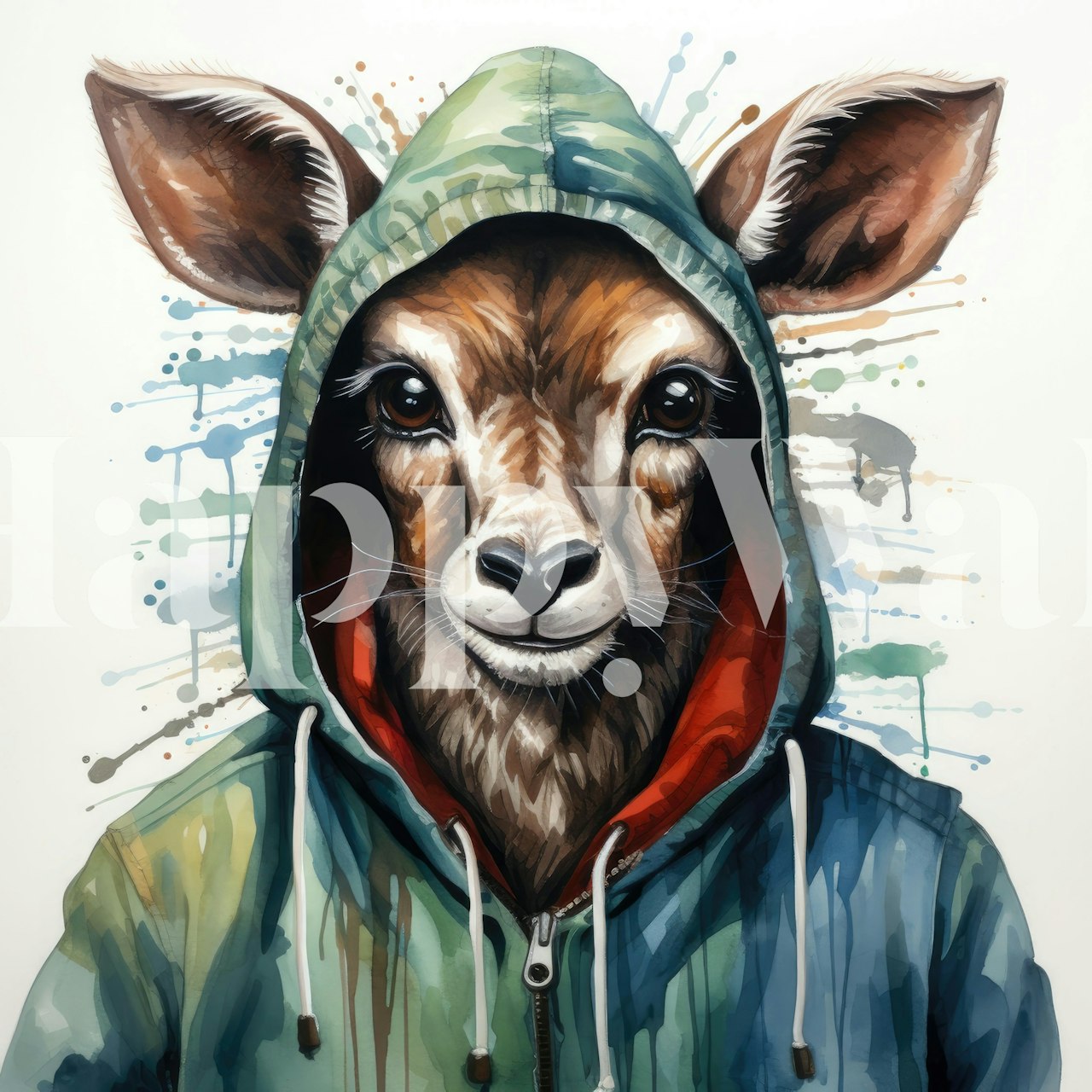 Watercolor Cartoon Kudu in a Hoodie σε ταπετσαρία