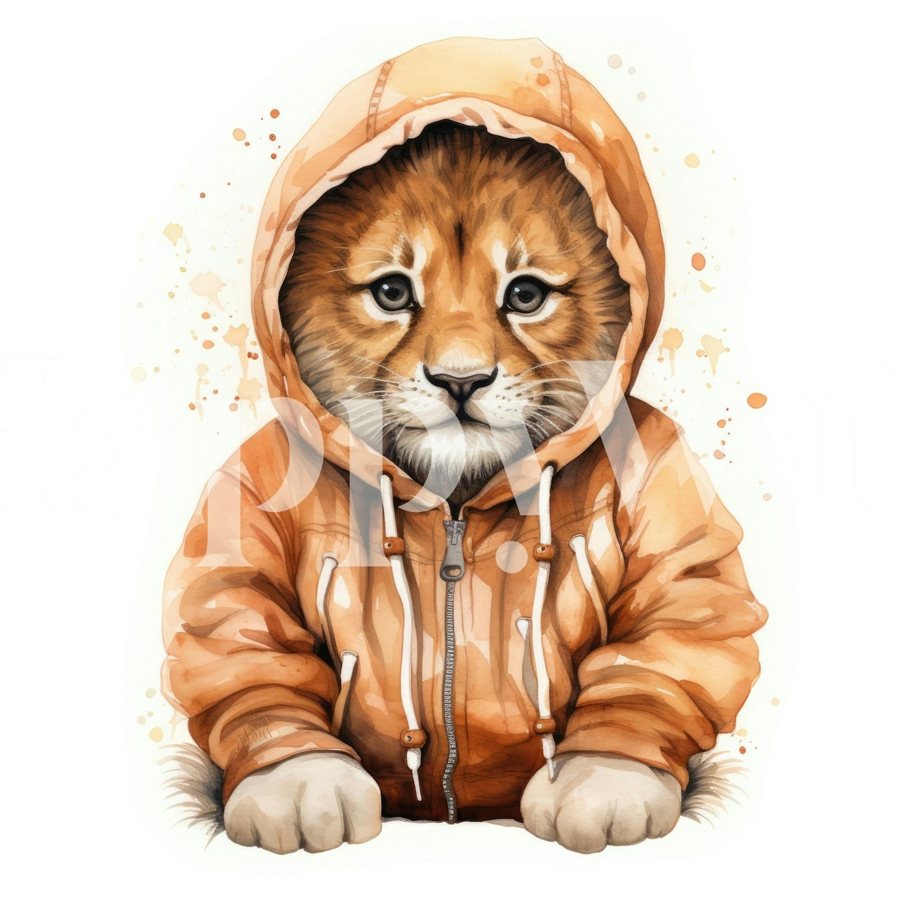 Watercolor Cartoon Lion in a Hoodie ταπετσαρία