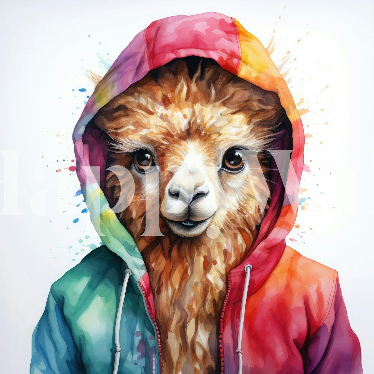 Watercolor llama in a hoodie wallpaper design