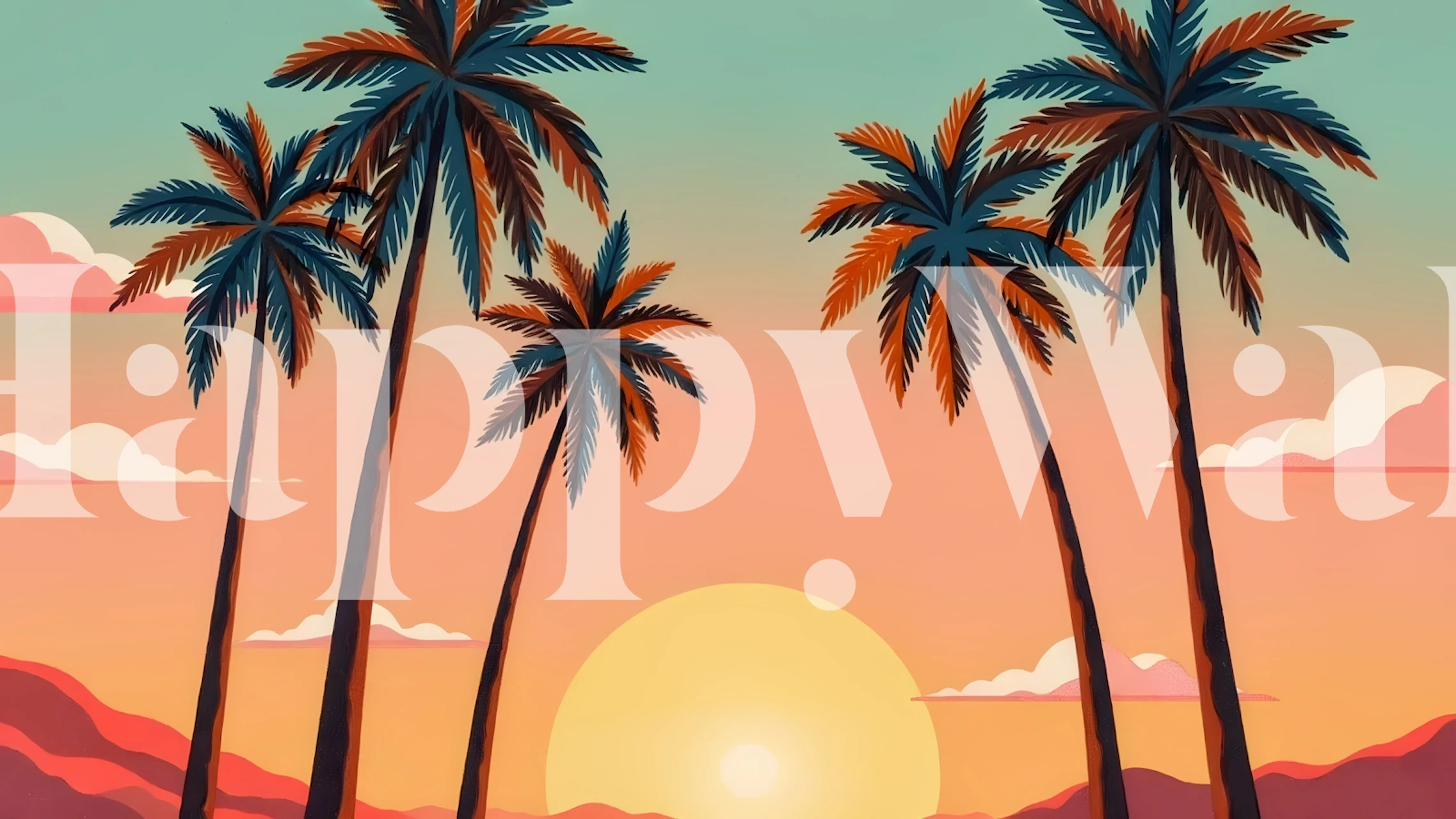 Tropical Sunset tapet med palmer