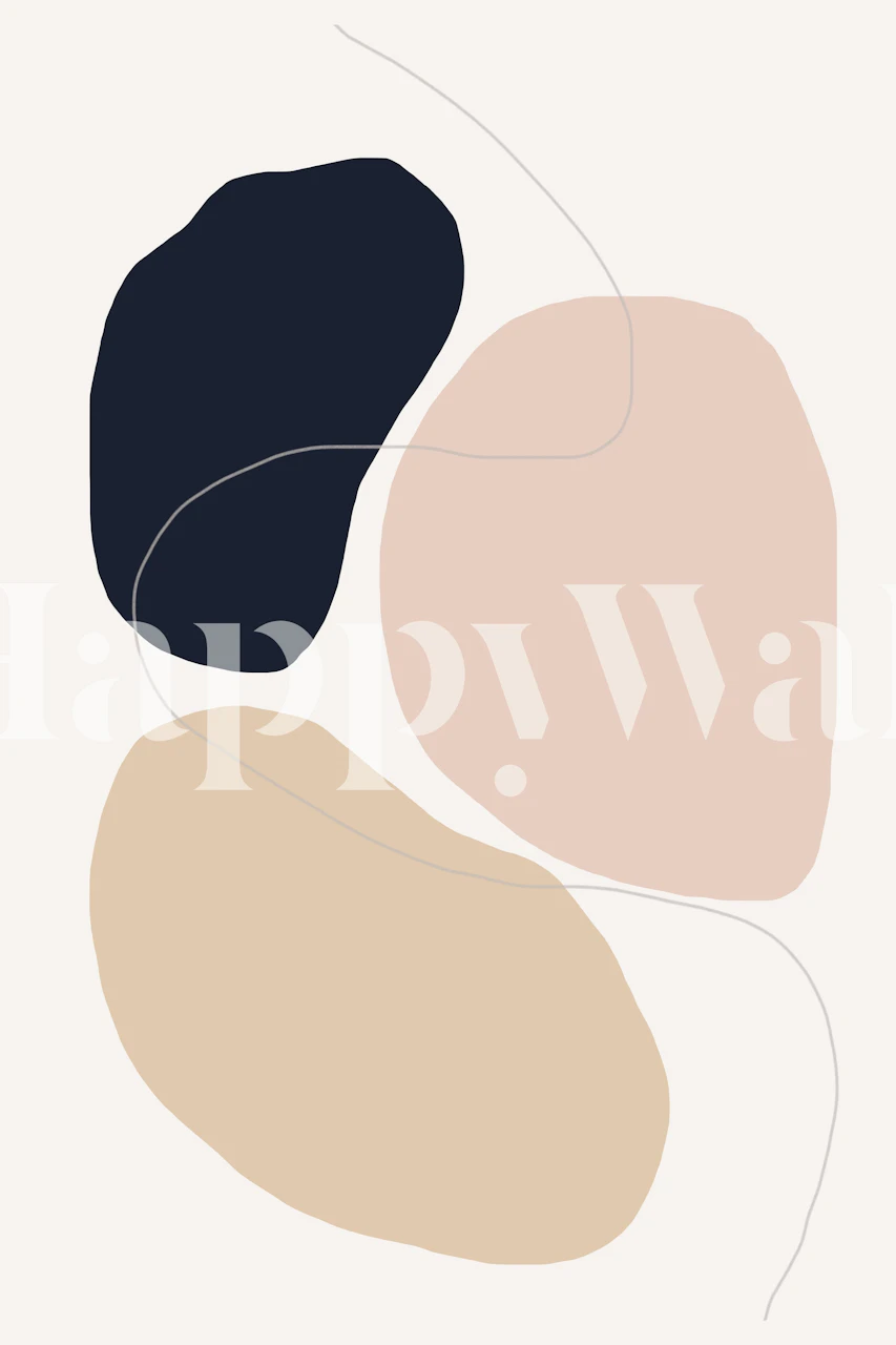 Carta da parati astratta Stones con forme tortora, rosa antico e blu scuro