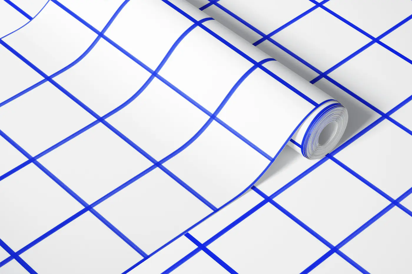 Fresh blue grouted white tiles wallpaper roll