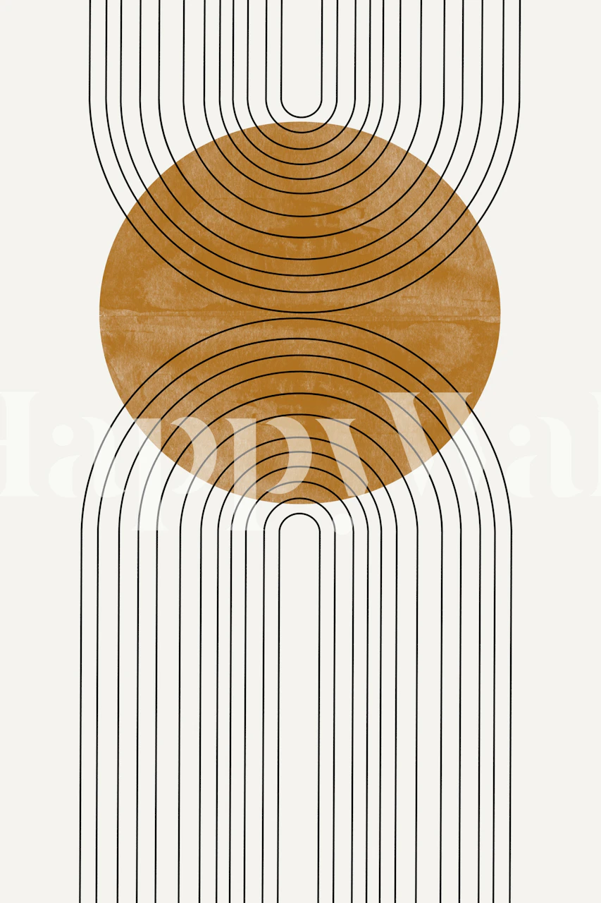 Geometric arch and circle design with brown and black lines wallpaper
