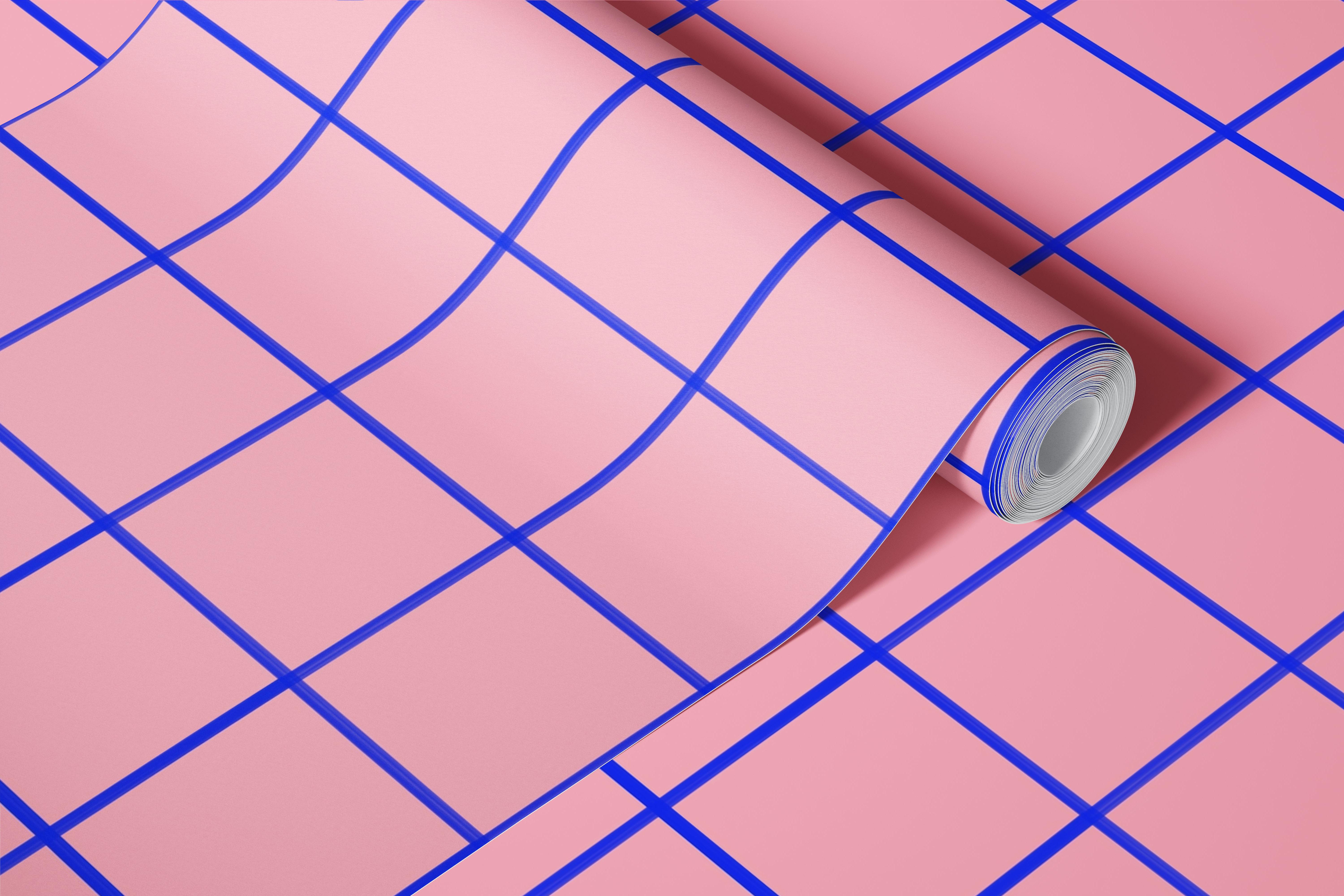Pink blue grouted tiles wallpaper in a room