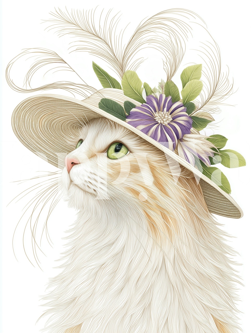 Feline wearing a stylish hat wallpaper design