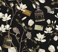 Magnolia Grove with Owls in Black tapete