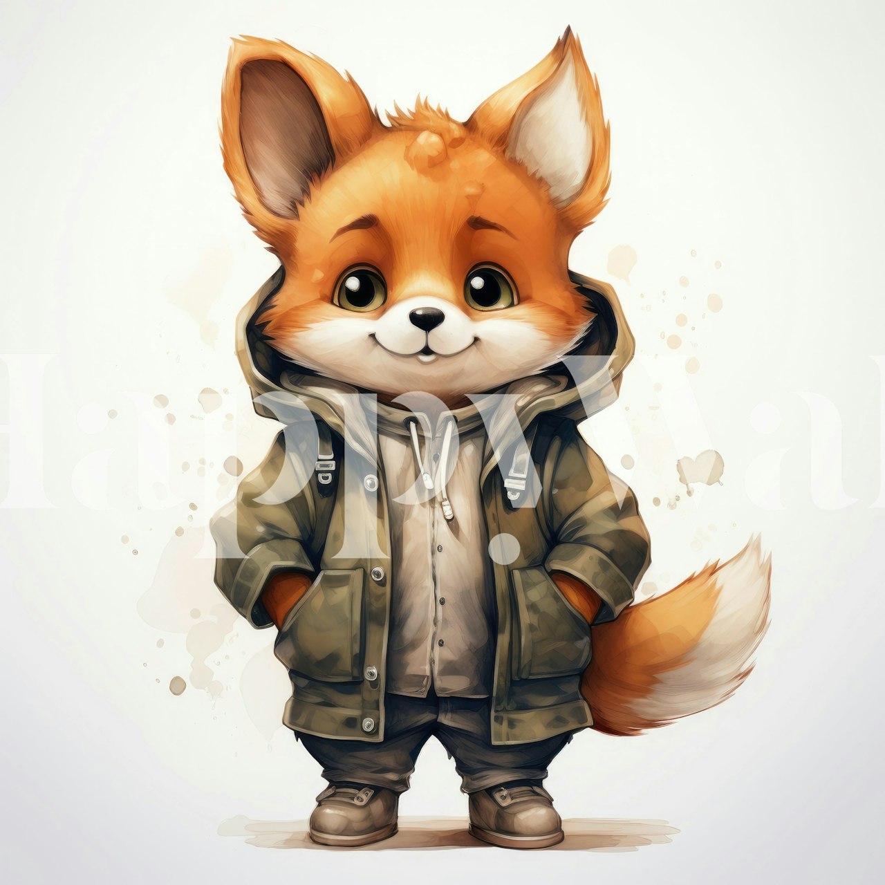 Υδατοχρώμα Cartoon Fox in a Hoodie