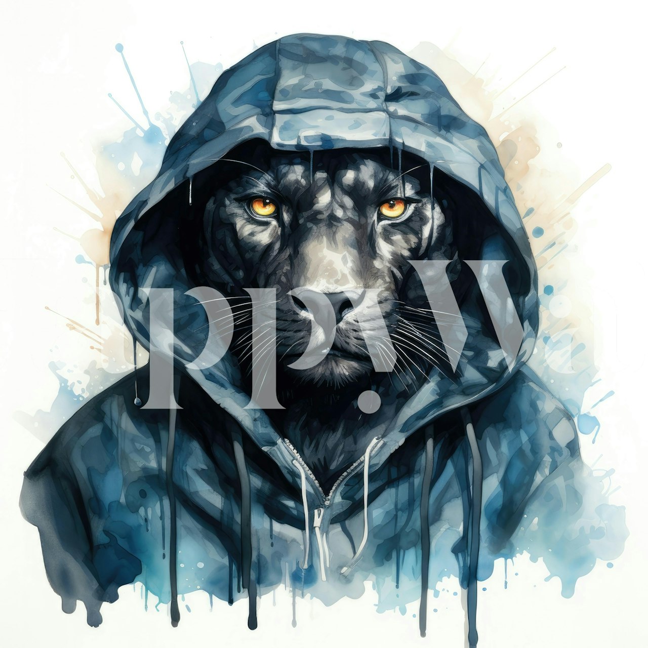 Watercolor Cartoon Panther in a Hoodie ταπετσαρία