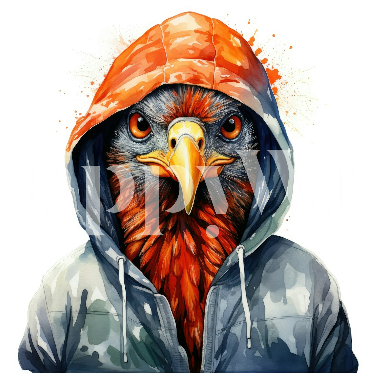 Akvarel cartoon pheasant in a hoodie tapeta