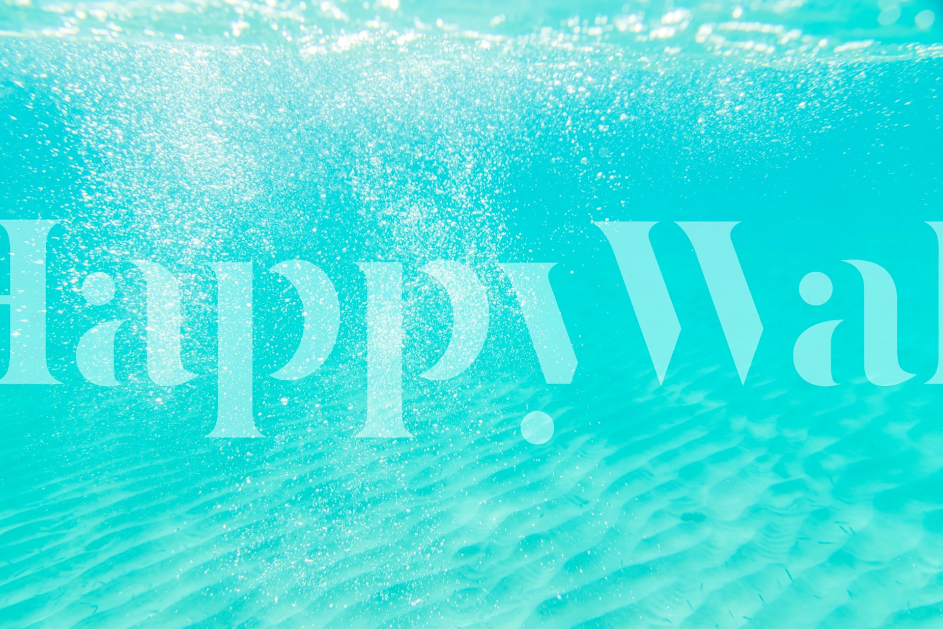 Underwater scene with bubbles and sandy floor in bright aqua wallpaper