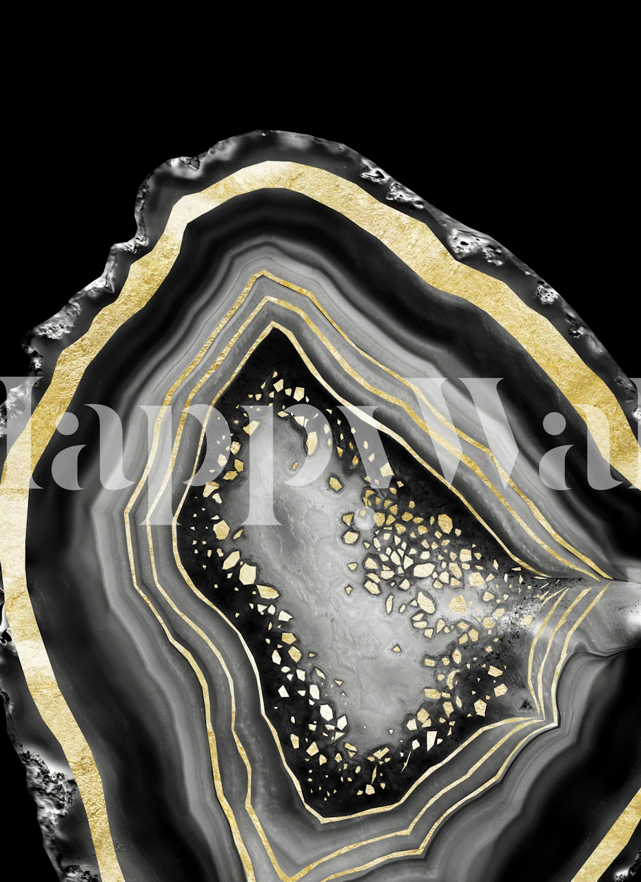 Agate Gold Foil Glam 4 vægmaleri, der viser lagdelte stenmønstre med guldaccenter