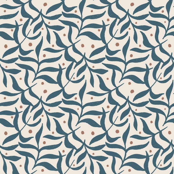 Branches and berries - teal and mocha