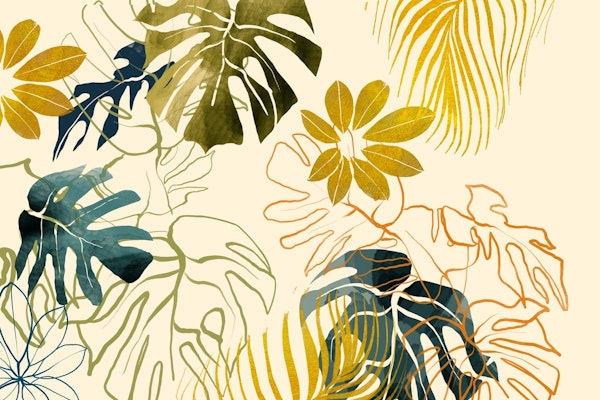 monstera leaves with gold