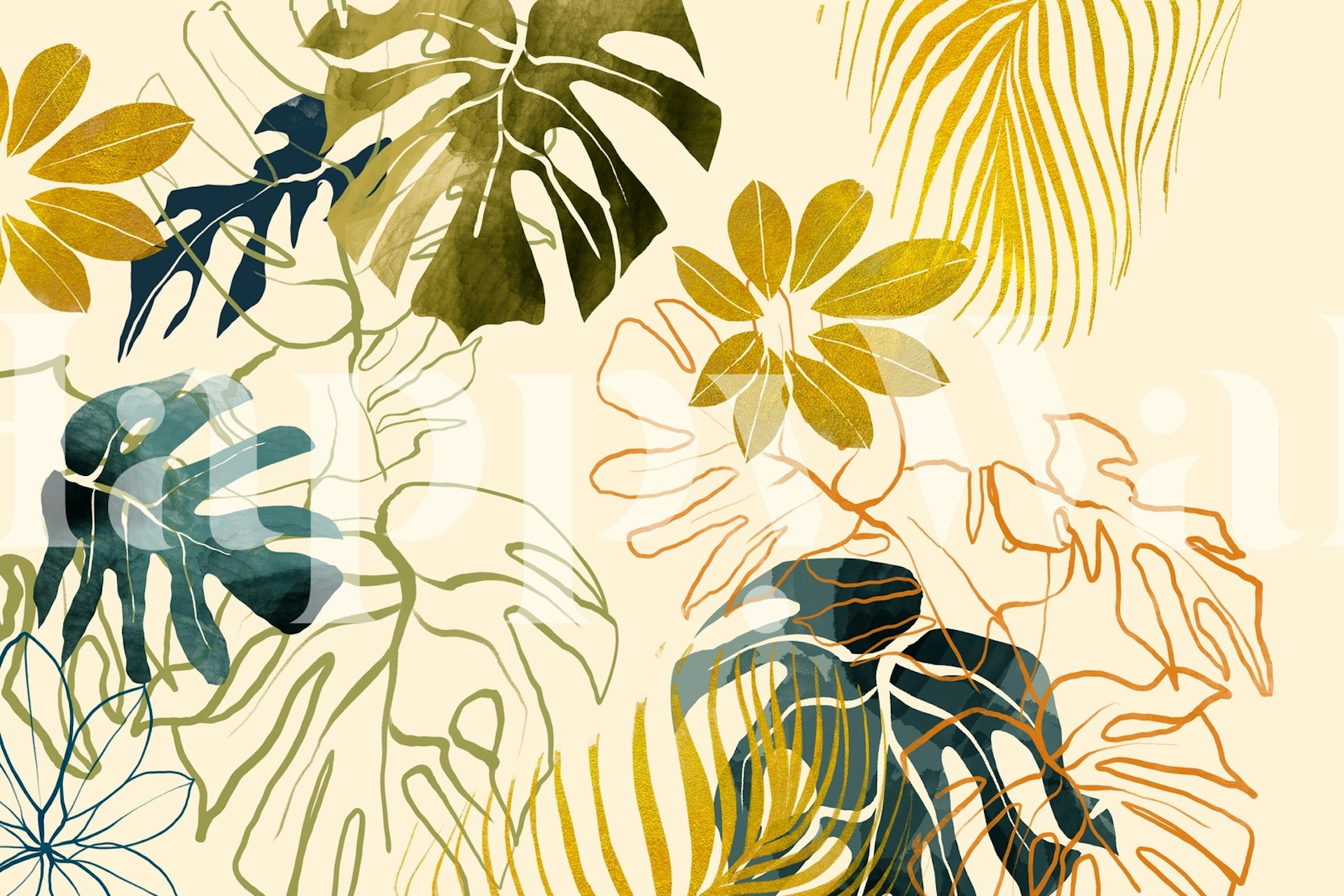 Monstera leaves wallpaper v pokoji