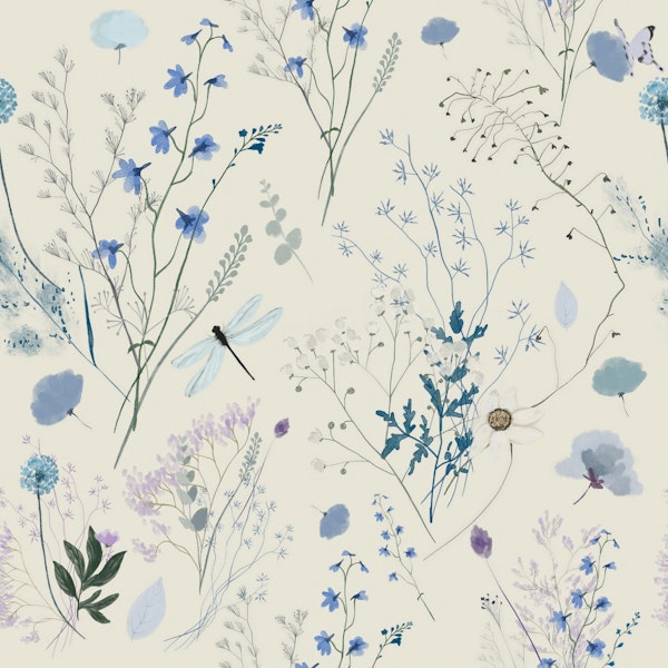 Blue Wildflowers with Dragonfly