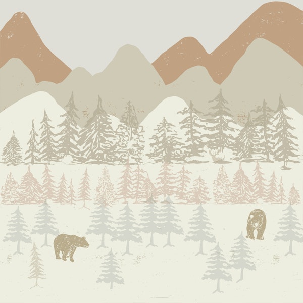 Calming mountainous landscape mural