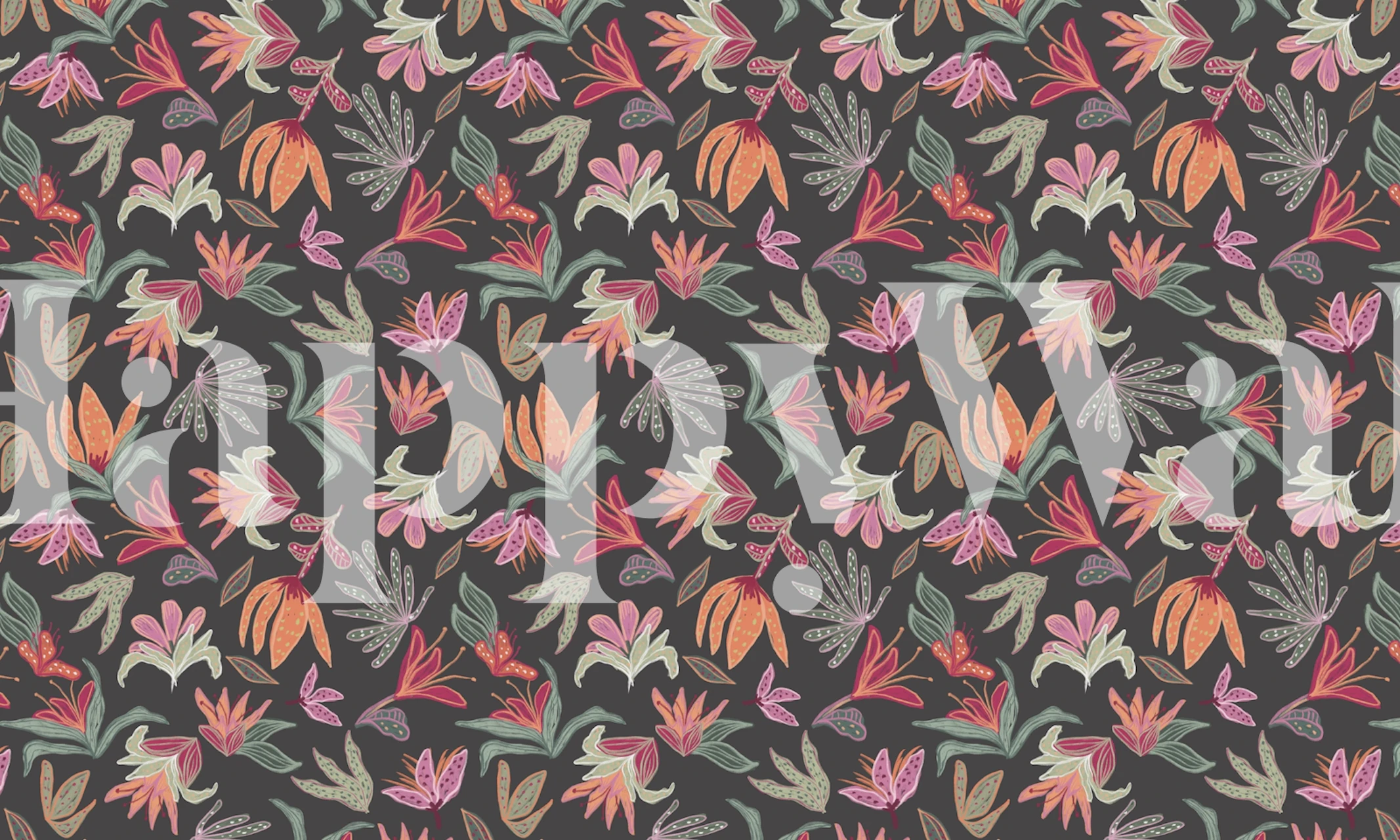 Colorful floral patterns on dark background wallpaper