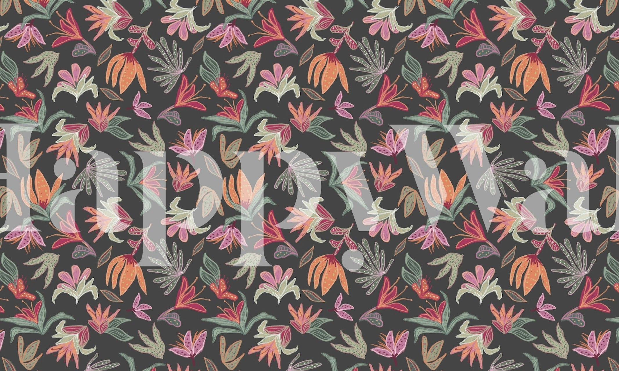 Colorful floral patterns on dark background wallpaper