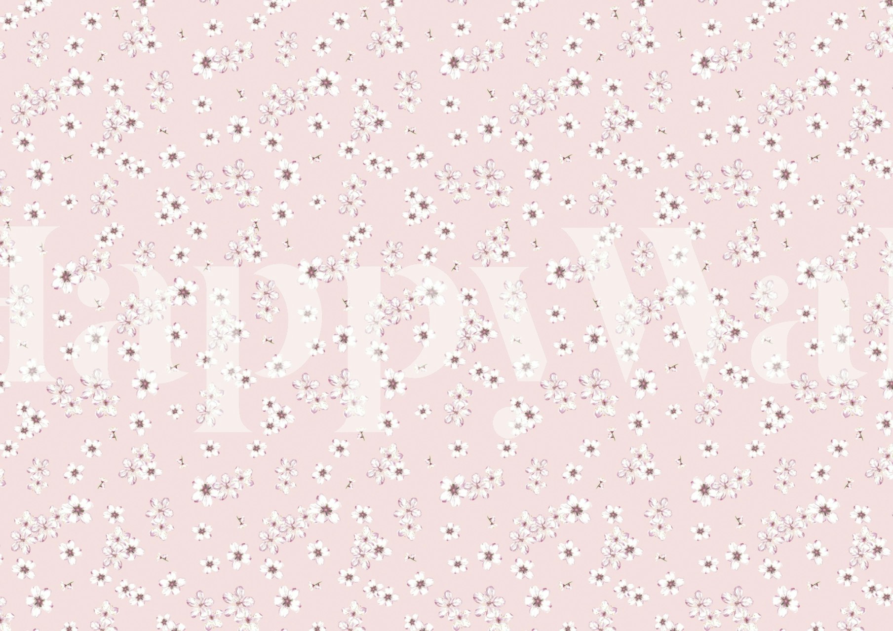 Pink floral design with small white flowers. Floral wallpaper.