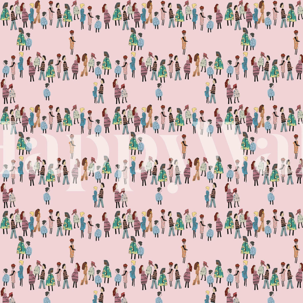 Colorful playful human figures on pink background wallpaper