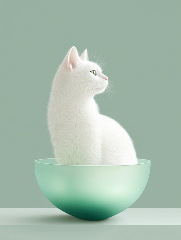 White Cat in Mint Harmony