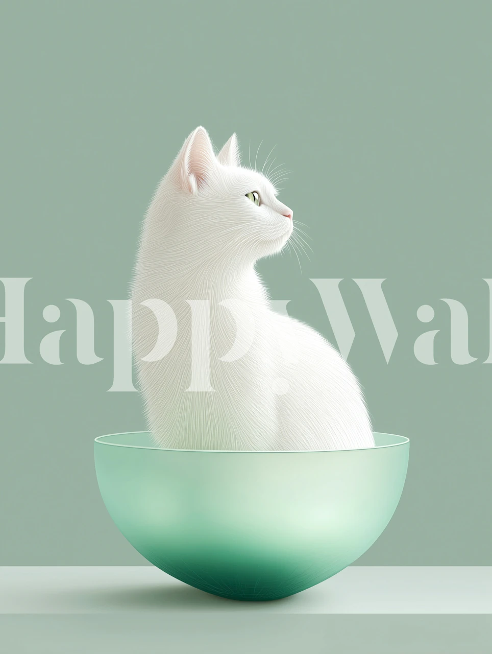 Design di carta da parati White Cat in Mint Harmony