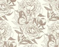 Peonies and butterflies brown and off white papel de parede