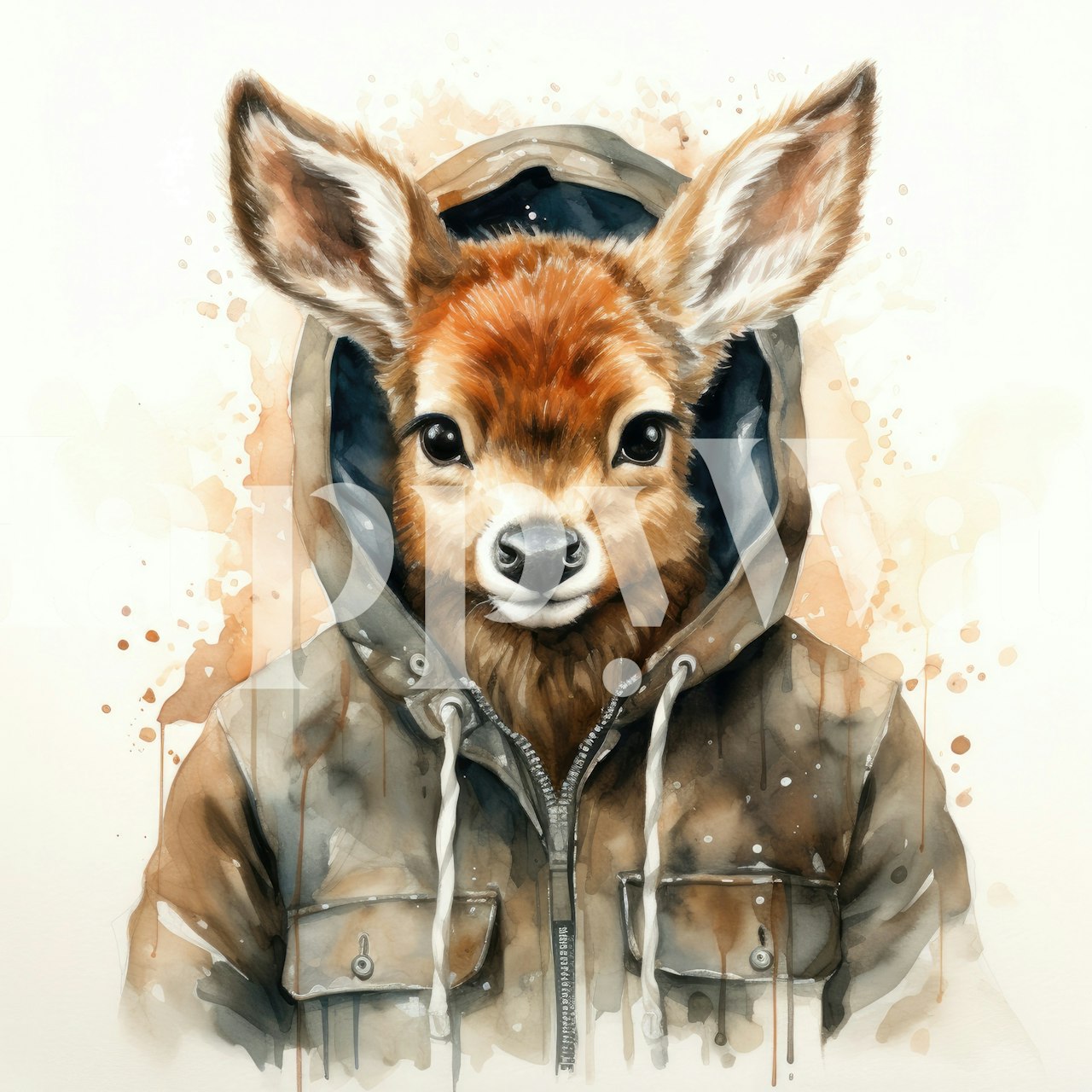 Watercolor Cartoon Reindeer in a Hoodie ταπετσαρία