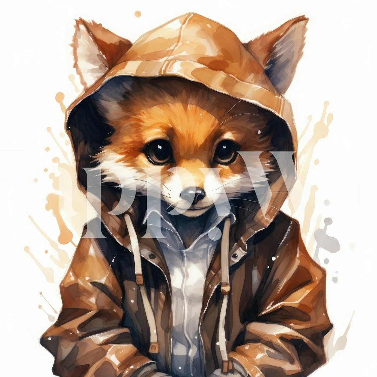 Watercolor Cartoon Sable in a Hoodie ταπετσαρία σε ένα δωμάτιο