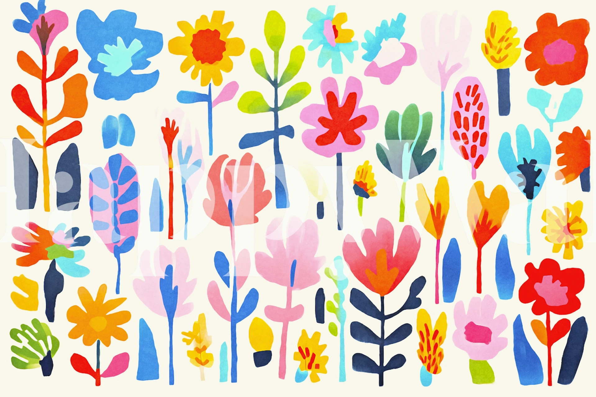 Bright Matisse Inspired Summer Flower Garden tapet i et rum