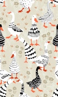 geese black and white patterned farm animals behang