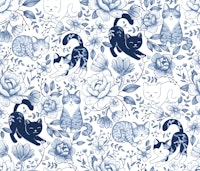 Cottage Cat Coquette in China Blue and White ταπετσαρία