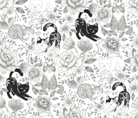 Cottage Cat Coquette in Black and White ταπετσαρία